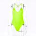 Hugcitar spaghetti straps neon pink green V-neck backless sexy bodycon bodysuit 2019 women fashion stretchy club party body