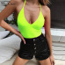 Hugcitar spaghetti straps neon pink green V-neck backless sexy bodycon bodysuit 2019 women fashion stretchy club party body