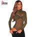 IDress Sexy Club Jumpsuits Lady Bodysuit Women Rompers Bodycon Jumpsuit Long Sleeve Mesh Bodysuit Sheer Trutleneck Bodysuits