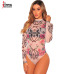 IDress Sexy Club Jumpsuits Lady Bodysuit Women Rompers Bodycon Jumpsuit Long Sleeve Mesh Bodysuit Sheer Trutleneck Bodysuits