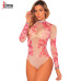 IDress Sexy Club Jumpsuits Lady Bodysuit Women Rompers Bodycon Jumpsuit Long Sleeve Mesh Bodysuit Sheer Trutleneck Bodysuits