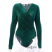 InstaHot Sexy Long Sleeve V Neck Bodysuit for Women 2019 Summer New Fashion Green Textured Shirts Button Tops Elegant Playsuits