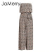 JaMerry Sexy off shoulder long jumpsuit romper women Sashes jumpsuit playsuit rompers Summer solid leopard print overalls 2019