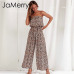 JaMerry Sexy off shoulder long jumpsuit romper women Sashes jumpsuit playsuit rompers Summer solid leopard print overalls 2019