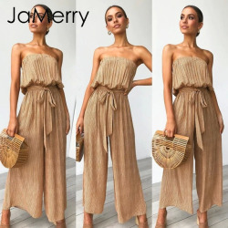 JaMerry Sexy off shoulder long jumpsuit romper women Sashes jumpsuit playsuit rompers Summer solid leopard print overalls 2019