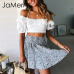 JaMerry Vintage off shoulder white embroidery two piece set romper Women polka dot jumpsuit playsuit Summer beach holiday suit