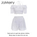 JaMerry Vintage off shoulder white embroidery two piece set romper Women polka dot jumpsuit playsuit Summer beach holiday suit