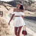 JaMerry Vintage off shoulder white embroidery two piece set romper Women polka dot jumpsuit playsuit Summer beach holiday suit