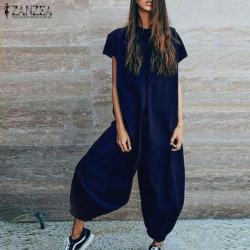 Jumpsuit ZANZEA Long Jumpsuits Women Long Pants Casual Overalls Combinaison Femme Elegant Solid Macacao Ladies Mono Plus Size