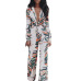 Jumpsuits for Women 2018 Women Sexy V-Neck Floral Leaf Printed Long Sleeve Sparkly Capelet Loose Playsuit