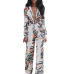 Jumpsuits for Women 2018 Women Sexy V-Neck Floral Leaf Printed Long Sleeve Sparkly Capelet Loose Playsuit