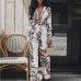 Jumpsuits for Women 2018 Women Sexy V-Neck Floral Leaf Printed Long Sleeve Sparkly Capelet Loose Playsuit