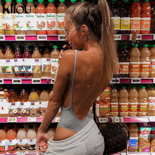 Kliou 2018 New Fashion Fitness Bodysuit Women Sleeveless Backless Solid Black Gary Basic Sleeveless Club Hot Slip Bodysuit