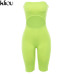 Kliou 2018 women sexy short fluorescence playsuits short hollow out strapless female sexy skinny solid party rompers bodysuits