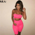 Kliou 2018 women sexy short fluorescence playsuits short hollow out strapless female sexy skinny solid party rompers bodysuits