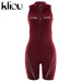 Kliou 2019 women fitness Playsuits sleeveless turtleneck zipper fly letter print patchwork bodysuit sporting skinny outfits