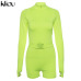 Kliou new women fluorescence solid color playsuits 2018 autumn female full sleeve zipper fly turtleneck skinny casual bodysuits