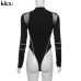 Kliou women full sleeve turtleneck bodysuits mesh patchwork letter print 2019 new fashion female workout street casual rompers