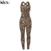 Kliou women sexy Leopard jumpsuits 2019 new elastic skinny fitnees sporting bodysuit back bandage hollow out female sexy rompers