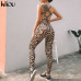 Kliou women sexy Leopard jumpsuits 2019 new elastic skinny fitnees sporting bodysuit back bandage hollow out female sexy rompers