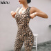 Kliou women sexy Leopard jumpsuits 2019 new elastic skinny fitnees sporting bodysuit back bandage hollow out female sexy rompers