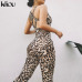 Kliou women sexy Leopard jumpsuits 2019 new elastic skinny fitnees sporting bodysuit back bandage hollow out female sexy rompers