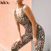 Kliou women sexy Leopard jumpsuits 2019 new elastic skinny fitnees sporting bodysuit back bandage hollow out female sexy rompers