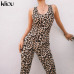 Kliou women sexy Leopard jumpsuits 2019 new elastic skinny fitnees sporting bodysuit back bandage hollow out female sexy rompers