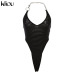 Kliou women sexy mesh material halter bodysuit 2019 new arrival solid skinny sexy party club female see-through rompers jumpsuit