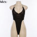 Kliou women sexy mesh material halter bodysuit 2019 new arrival solid skinny sexy party club female see-through rompers jumpsuit