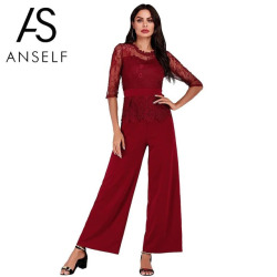 Lace Jumpsuit Women Rompers 2019 Summer Elegant Ladies Office Work Wear overalls for Women Wide Leg Playsuit Tracksuit Long Pant