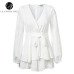 Lily Rosie Girl Bow Casual Women Playsuit Long Sleeve Ruffle Sexy White Playsuit V Neck  Beach Elegant Shorts Jumpsuit Rompers