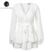 Lily Rosie Girl Bow Casual Women Playsuit Long Sleeve Ruffle Sexy White Playsuit V Neck  Beach Elegant Shorts Jumpsuit Rompers