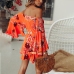 Lily Rosie Girl Off Shoulder Flare Sleeve Summer Playsuit Print Floral Boho Beach Playsuit Women Orange Short Jumpsuit Rompers