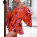 Lily Rosie Girl Off Shoulder Flare Sleeve Summer Playsuit Print Floral Boho Beach Playsuit Women Orange Short Jumpsuit Rompers