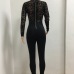 Long Sleeve Black Lace Jumpsuit Women Sexy See Through Mesh Bodycon Long Pants Romper Club Wear Party One Piece Jumpsuit Outfits