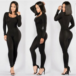 Long Sleeve O-Neck Long Pants Women Jumpsuits 2019 New Fashion Sexy Bodycon Jumpsuit Black Solid Colors Rompers