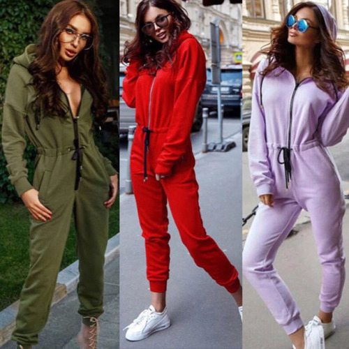 MEiHuIDa 2018 New Style Fashion Women Casual Hoodie Long Sleeve Solid Zipper Jumpsiut Romper Long Sleeve With Hat