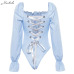 Macheda Fashion Lace Up Backless Bodysuit Women Solid Long Sleeve Slim Bodysuits Square Collar Skinny Casual Bodysuit 2018 New