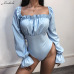 Macheda Fashion Lace Up Backless Bodysuit Women Solid Long Sleeve Slim Bodysuits Square Collar Skinny Casual Bodysuit 2018 New