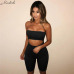 Macheda Women Fitness Solid 2 Pcs Set Sexy Cropped Tube Tops And High Waist Skinny Shorts 2 pieces Set Fashion Casual Sports Set