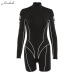 Mahceda Black Skinny Playsuits Women 2019 Zipper High Collar Long Sleeve Casual Stripe Jumpsuits Sexy Rompers Ladies Jumpsuit