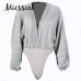 Miessial Deep v neck sexy bodysuit Women long sleeve pleated short jumpsuit romper Summer female elegant party jump suit overall