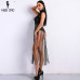 Missord 2019 Sexy Spring and Summer Tassel  Playsuit Lace See Through Glitter Tassel  Bodysuit  FT8901