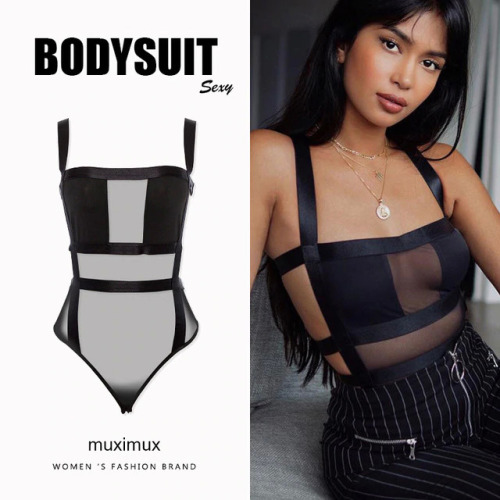 Muximux 2018 Summer Women Sexy Bodysuit Autumn Fashion Casual Hollow Out Strap Playsuit Fashion Romper Mesh Short Jumpsuit