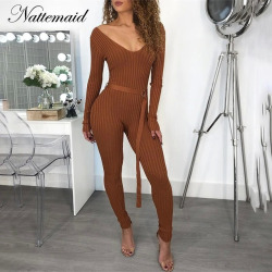 NATTEMAID Sweater Knitted Jumpsuits For Women 2018 Winter Rompers Womens Jumpsuit Off Shoulder Long Sleeve Bodycon Sexy Jumpsuit