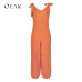 OEAK Women Casual Loose Long Jumpsuits Solid Strap Wide Leg Jumpsuit Tie Up Backless Vacation macacao feminino