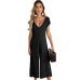 Office Lady Womens Playsuit 4Color Deep V Neck Slim Solid Bodysuit Party Jumpsuit Romper Chiffon Long Wide Leg Trousers Clubwear