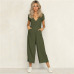 Office Lady Womens Playsuit 4Color Deep V Neck Slim Solid Bodysuit Party Jumpsuit Romper Chiffon Long Wide Leg Trousers Clubwear