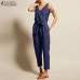 Overalls Womens Jumpsuits 2019 ZANZEA Fashion Linen Pantalon V Neck Sleeveless Playsuits Combinaison Femme Casual Summer Pants